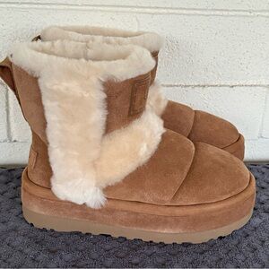 UGG CLASSIC CHILLAPEAK CHESTNUT PULL SEAMS PLATFORM BOOTIE SIZE 9